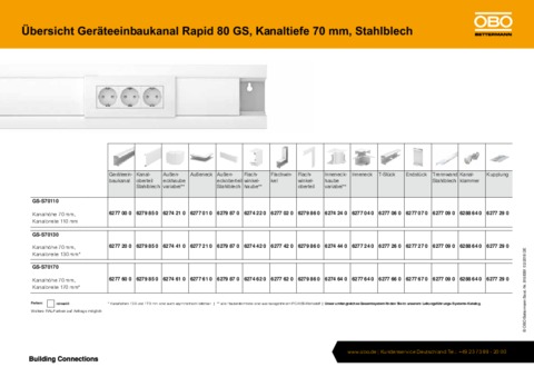 Übersicht Geräteeinbaukanal Rapid 80 GS, Stahlblech