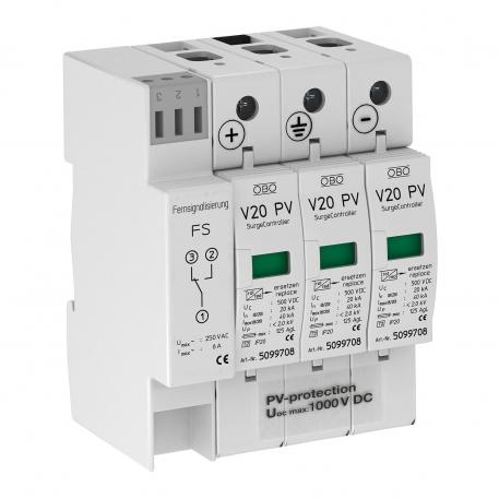 Limitatore da sovratensione FV V20, 1000 V DC con segnalazione a distanza 3 | IP20